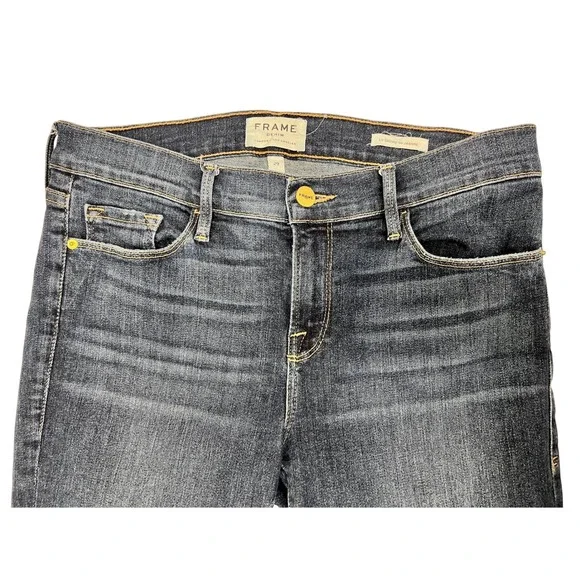 FRAME Le Skinny de Jeanne Jeans Women 29 Blue Excellent Raw Staggered Hem Astell - Picture 4 of 8